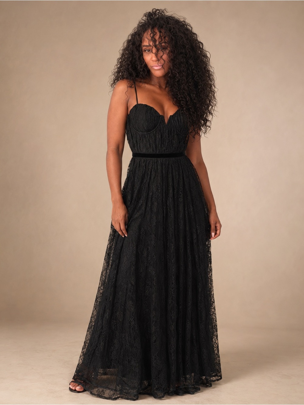 Lulus Captured My Heart Black Floral Lace Bustier Maxi Dress S
